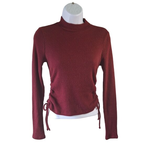 No Boundaries Ribbed Knit Mock Neck Sweater Womens Small Maroon - Picture 1 of 8